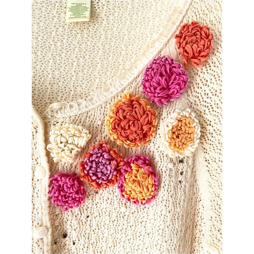 Vintage Sigrid Olsen Linen Blend Crochet Flower Cardigan Cream Sweater medium - Picture 8 of 8